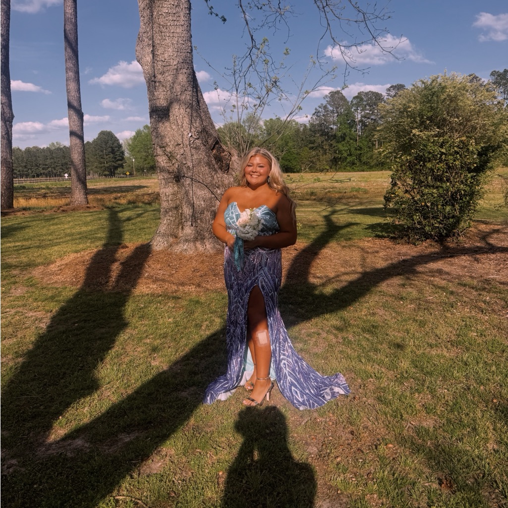 Blue Strapless Gown With Slit Prom Dress